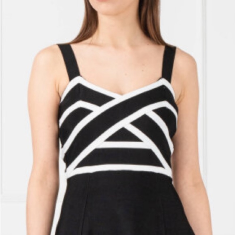 Sz 8 GUESS INES BLACK DRESS Fitted and Flared Stretchy Fabric - Picture 7 of 10
